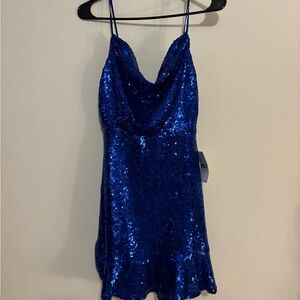 Blue Sequin Mini Dress